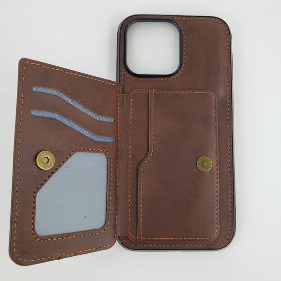 iPhone 14 Plus Brown Case & Screen Protector with Wallet ID Card Holder - Picture 2 of 6